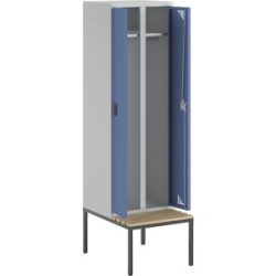 Spind Bremen Sitzbank, 2 Abteile, Türen brillantblau, Breite 600 mm eurokraft pro