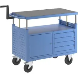 Montagewagen, höhenverstellbar, 1 Schrank mit Fachboden, 4 Schubladen, lichtblau eurokraft pro