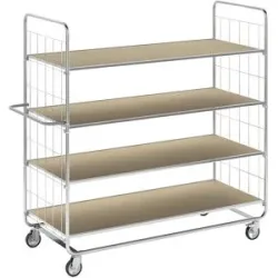 ESD-Etagenwagen, lange Ausführungen, 4 Lenkrollen, 4 Ladeflächen, LxBxH 1195 x 470 x 1120 mm, 2 mit Stopp, ab 2 Stk Kongamek