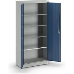 Schwerlast-Flügeltürschrank, HxB 1950 x 950 mm, Tiefe 420 mm, lichtgrau/enzianblau mauser