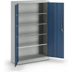 Schwerlast-Flügeltürschrank, HxB 1950 x 1200 mm, Tiefe 420 mm, lichtgrau/enzianblau mauser
