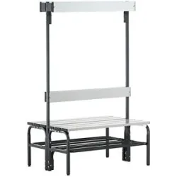 Umkleidebank aus Edelstahl, HxT 1650 x 725 mm, Länge 1015 mm, 6 Haken, anthrazit, Schuhrost Sypro