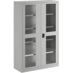 Flügeltürschrank, Sichtfenstertüren, HxB 1950 x 1250 mm, Tiefe 500 mm, lichtgrau RAL 7035 LISTA
