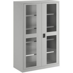 LISTA Flügeltürschrank mit Sichtfenster, (BxTxH) 1250x580x1950mm, 4 Verstellböden, lichtgrau, KEY Lock