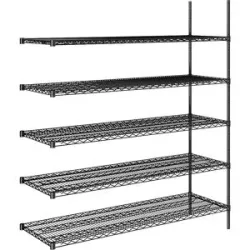 kaiserkraft Stahldraht-Gitterregal, schwarz, Fachlast 250 kg, BxT 1520 x 610 mm, Anbauregal, Höhe 1880 mm, 5 Fachböden