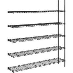 kaiserkraft Stahldraht-Gitterregal, schwarz, Fachlast 100 kg, BxT 1520 x 360 mm, Anbauregal, Höhe 1880 mm, 5 Fachböden