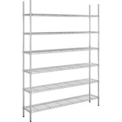 kaiserkraft Stahldraht-Gitterregal, verchromt, Fachlast 100 kg, BxT 1520 x 360 mm, Grundregal, Höhe 2180 mm, 6 Fachböden
