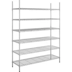 kaiserkraft Stahldraht-Gitterregal, verchromt, Fachlast 100 kg, BxT 1520 x 610 mm, Grundregal, Höhe 2180 mm, 6 Fachböden