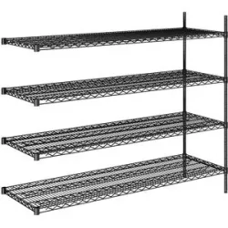 kaiserkraft Stahldraht-Gitterregal, schwarz, Fachlast 250 kg, BxT 1520 x 610 mm, Anbauregal, Höhe 1370 mm, 4 Fachböden