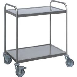 kaiserkraft Edelstahl-Servierwagen, 2 Etagen, verzinkte Rolle, Reifen aus Gummi, LxBxH 1070 x 670 x 970 mm