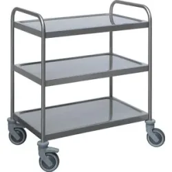 kaiserkraft Edelstahl-Servierwagen, 3 Etagen, thermoplastische Gummibereifung, LxBxH 1070 x 670 x 970 mm, ab 3 Stk