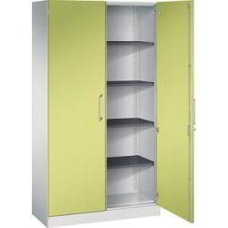 Flügeltürenschrank ASISTO, Höhe 1980 mm, Breite 1000 mm, 4 Fachböden, lichtgrau/viridingrün C+P