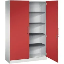 Flügeltürenschrank ASISTO, Höhe 1980 mm, Breite 1200 mm, 4 Fachböden, lichtgrau/feuerrot C+P