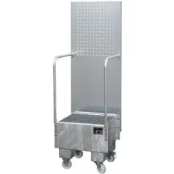 Fahrbare Auffangwanne mit Lochplattenwand, 1 x 60-l-Fass stehend, LxBxH 570 x 590 x 1775 mm, feuerverzinkt eurokraft pro