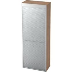 kaiserkraft ANNY-AC - Rollladenschrank mit Akustik-Rückwand, 5 Fachböden, Nussbaum-Dekor