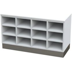 kaiserkraft Sitover-Garderobenbank, einseitig, melaminbeschichtet, 12 Fächer, Länge 1090 mm, weiß, Edelstahlsockel