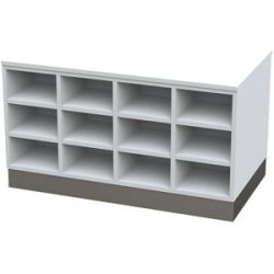 kaiserkraft Sitover-Garderobenbank, doppelseitig, melaminbeschichtet, 2 x 12 Fächer, Länge 1090 mm, weiß, Edelstahlsockel