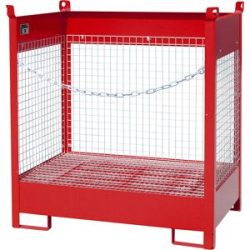 Lager- und Transportpalette mit Auffangwanne, 3 Gitterwände, für 2 Fässer à 200 l, rot eurokraft pro