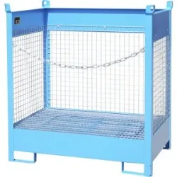 Lager- und Transportpalette mit Auffangwanne, 3 Gitterwände, für 2 Fässer à 200 l, blau, ab 3 Stk eurokraft pro