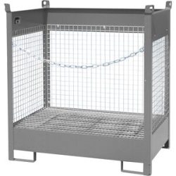 Lager- und Transportpalette mit Auffangwanne, 3 Gitterwände, für 2 Fässer à 200 l, grau, ab 3 Stk eurokraft pro