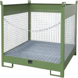 Lager- und Transportpalette mit Auffangwanne, 3 Gitterwände, für 4 Fässer à 200 l, grün eurokraft pro