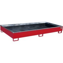 Regal-Bodenwanne mit PE-Einsatz, 540 l Auffangvolumen, LxBxH 2665 x 1315 x 305 mm, rot eurokraft pro