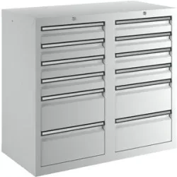 kaiserkraft Schubladenschrank, HxBxT 900 x 1000 x 500 mm, 8 Schubladen 100 mm, 4 Schubladen 200 mm hoch, Korpus und Schubladen grau