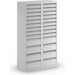 kaiserkraft Schubladenschrank, HxBxT 1800 x 1000 x 500 mm, 18 Schubladen 100 mm, 8 Schubladen 200 mm hoch, Korpus und Schubladen grau