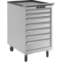 Schubladenschrank, Stahlblech, HxB 990 x 564 mm, 7 Schubladen, fahrbar, lichtgrau LISTA