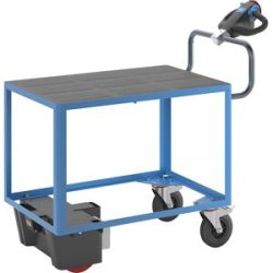 Montagewagen mit Elektroantrieb, 1 Etage aus Kunststoff, LxBxH 1470 x 700 x 1300 mm, blau eurokraft pro