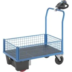 Plattformwagen mit Elektroantrieb, 4 halbhohe Gitter-Wände, LxBxH 1370 x 700 x 1300 mm eurokraft pro