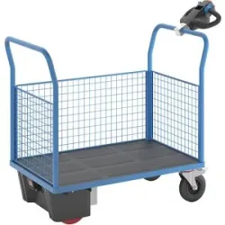 Plattformwagen mit Elektroantrieb, 3 hohe Gitter-Wände, LxBxH 1420 x 700 x 1300 mm eurokraft pro