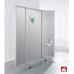 kaiserkraft Mobile Faltstellwand, schwer entflammbar, Alurahmen, Tafelfläche magnetisch, HxBxT 1900 x 2000 x 450 mm, silber