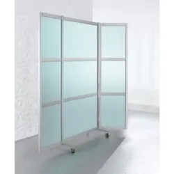 kaiserkraft Mobile Faltstellwand, schwer entflammbar, Alurahmen mit ESG-Sicherheitsglas, HxBxT 1900 x 2000 x 450 mm, satiniert
