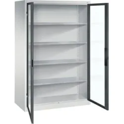 Sichtfenster-Flügeltürschrank, HxBxT 1950 x 1200 x 600 mm, 4 Fachböden, lichtgrau / anthrazitgrau C+P