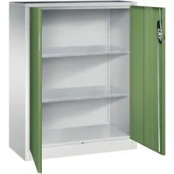 Werkstatt-Beistellschrank mit Flügeltüren, HxBxT 1200 x 930 x 400 mm, lichtgrau / resedagrün C+P