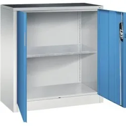 Werkstatt-Beistellschrank mit Flügeltüren, Breite x Tiefe 930 x 400 mm, lichtgrau / lichtblau C+P