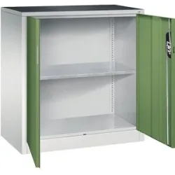 Werkstatt-Beistellschrank mit Flügeltüren, Breite x Tiefe 930 x 500 mm, lichtgrau / resedagrün C+P