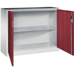 Werkstatt-Beistellschrank mit Flügeltüren, Breite x Tiefe 1200 x 400 mm, lichtgrau / rubinrot C+P