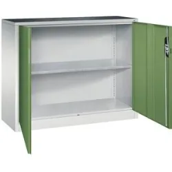Werkstatt-Beistellschrank mit Flügeltüren, Breite x Tiefe 1200 x 400 mm, lichtgrau / resedagrün C+P