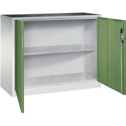 Werkstatt-Beistellschrank mit Flügeltüren, Breite x Tiefe 1200 x 500 mm, lichtgrau / resedagrün C+P