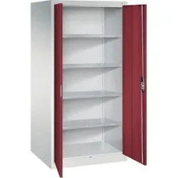 Werkstatt-Flügeltürschrank, HxBxT 1950 x 930 x 800 mm, lichtgrau / rubinrot C+P