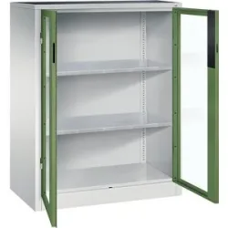 Sichtfenster-Flügeltürschrank, HxBxT 1200 x 930 x 500 mm, 2 Fachböden, lichtgrau / resedagrün C+P