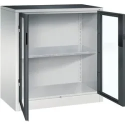 Sichtfenster-Flügeltürschrank, HxBxT 1000 x 930 x 500 mm, 1 Fachboden, lichtgrau / anthrazitgrau C+P