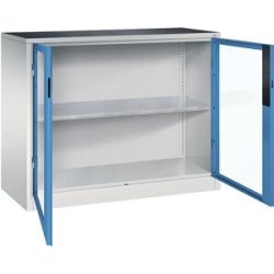 Sichtfenster-Flügeltürschrank, HxBxT 1000 x 1200 x 500 mm, 1 Fachboden, lichtgrau / lichtblau C+P