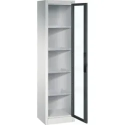 Sichtfenster-Flügeltürschrank, HxBxT 1950 x 502 x 400 mm, 4 Fachböden, lichtgrau / anthrazitgrau C+P