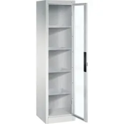 Sichtfenster-Flügeltürschrank, HxBxT 1950 x 502 x 500 mm, 4 Fachböden, lichtgrau / lichtgrau C+P