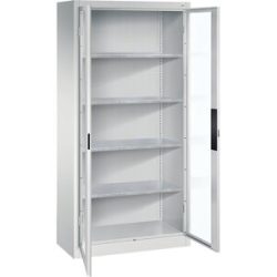 Sichtfenster-Flügeltürschrank, HxBxT 1950 x 930 x 400 mm, 4 Fachböden, lichtgrau / lichtgrau C+P