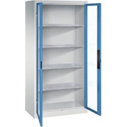 Sichtfenster-Flügeltürschrank, HxBxT 1950 x 930 x 500 mm, 4 Fachböden, lichtgrau / lichtblau C+P
