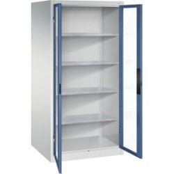 Sichtfenster-Flügeltürschrank, HxBxT 1950 x 930 x 800 mm, 4 Fachböden, lichtgrau / fernblau C+P